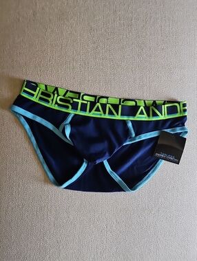 Andrew Christian Navy with Lime & Light Blue Trim Briefs